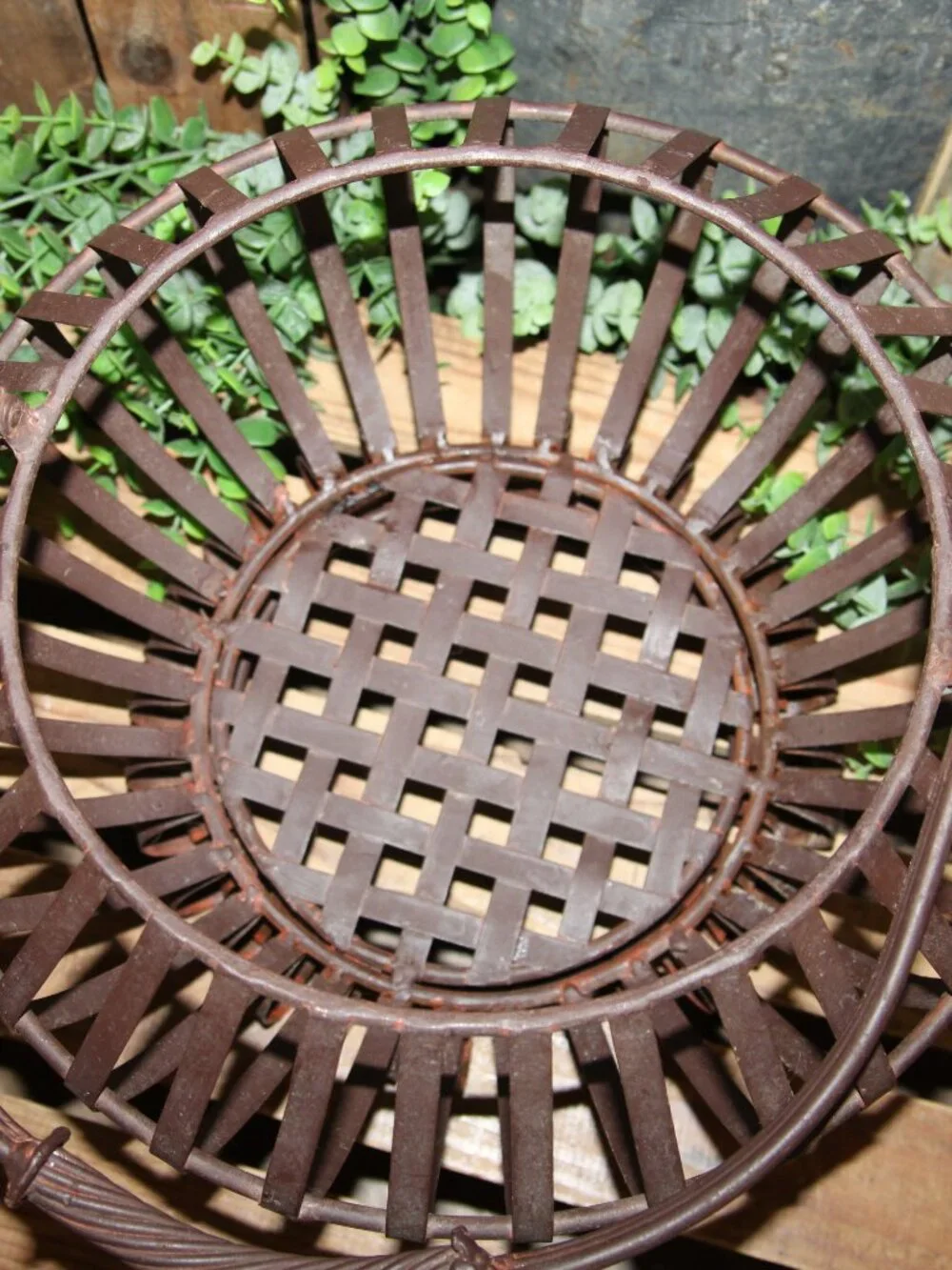 Large HEAVY Vintage Metal & Wrought Iron French Country Lidded Basket
